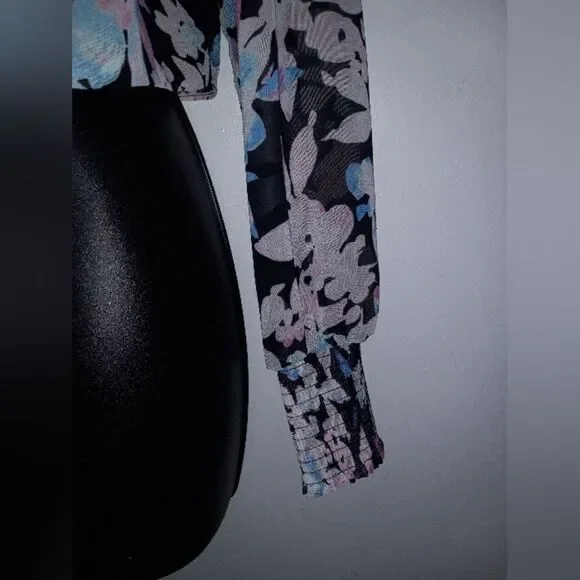 Barlll sheer black floral tie blouse - Picture 3 of 5